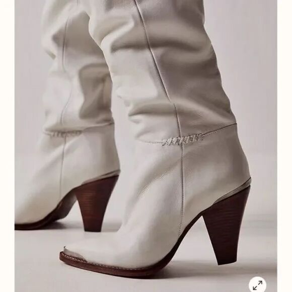 New Free People Stevie Boots Knee-High Tall White Leather EU 40 US 10 - Picture 3 of 8